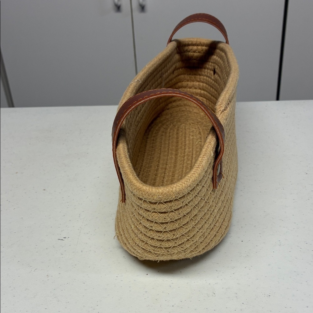 Handwoven Rope Storage Basket Tan Oval Organizer with Brown Handles - Picture 4 of 8